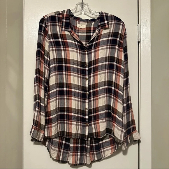 Thread & Supply Tops - Thread & Supply plaid long sleeve button up blouse olive copper size M